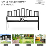 Outsunny Outdoor Metal Frame Bench Patio Park Garden Seating Chair with Foldable Middle Table Outsunny
