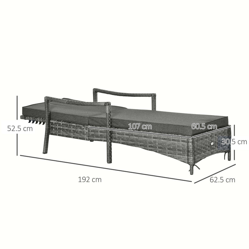 Contemporary Rattan Sun Lounger With Cushion Outsunny