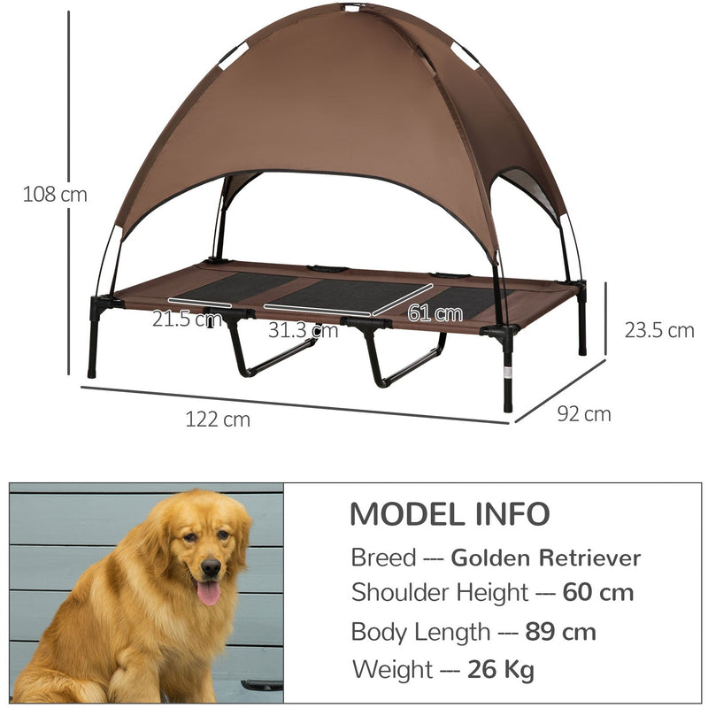 PawHut Elevated XXL Dog Bed with Canopy - Coffee