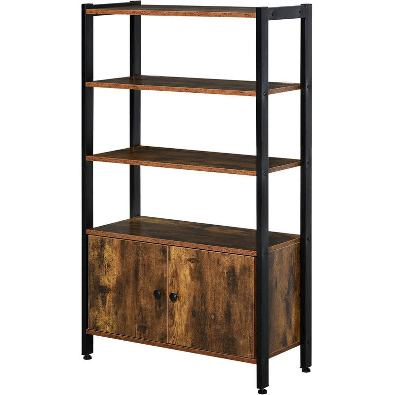 3 Tier Industrial Bookshelf, Rustic Brown, Storage Cabinet