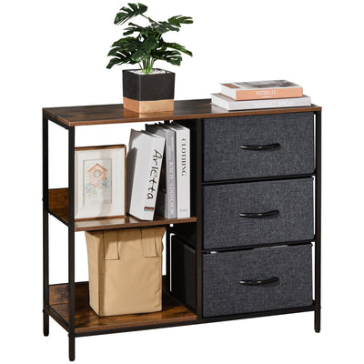 Black 3 Drawer Dresser With 2 Shelves Homcom