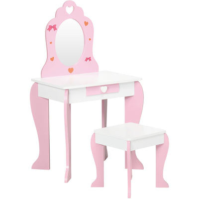 Pink Kids Vanity Set (3-6 Years): Dressing Table, Mirror, Stool Zonekiz