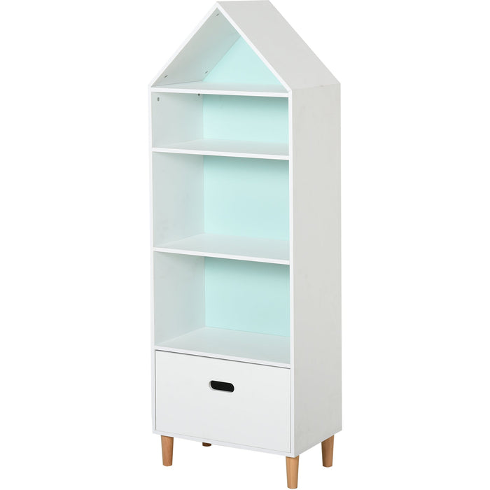 Childrens Bookcase With Storage, 50 x 30 x 142cm, White/Blue