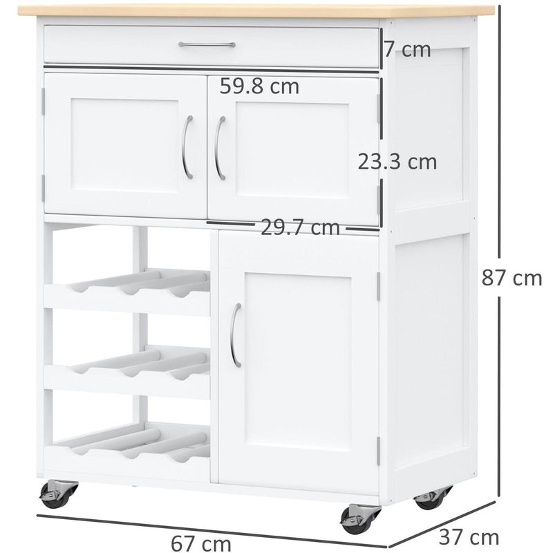 Kitchen Trolley With Wine Rack, Cabinets, White