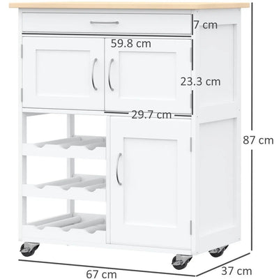 Kitchen Trolley With Wine Rack, Cabinets, White Homcom