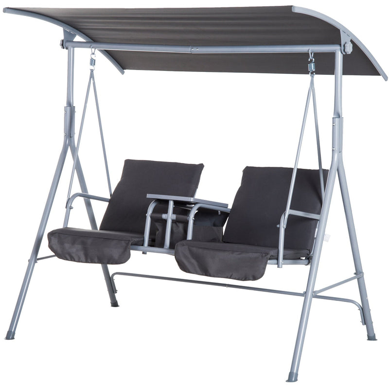 2 Seater Garden Swing Chair With Tilting Canopy & Storage Outsunny