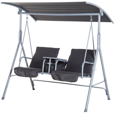 2 Seater Garden Swing Chair With Tilting Canopy & Storage Outsunny