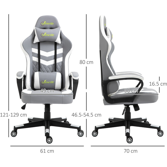 Grey White Gaming Chair with Lumbar Support