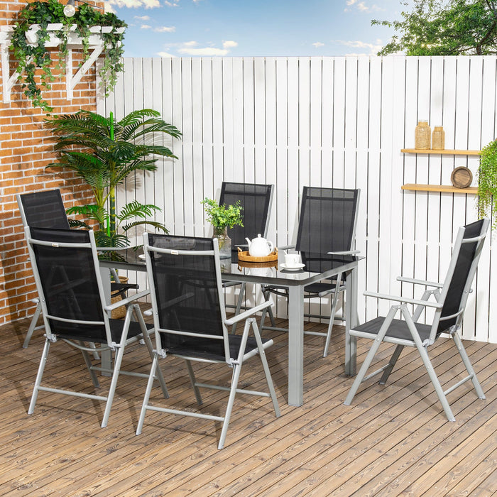 6 Seater Outdoor Dining Set with Reclining Chairs, Glass Table