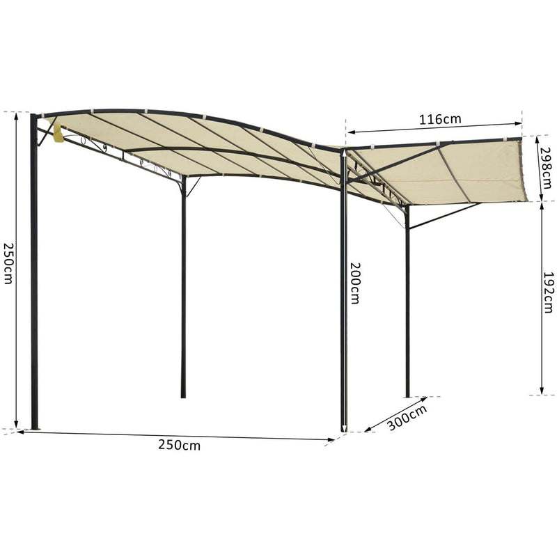 Wall Mounted Gazebo With Extended Shade, 3x2.5m, Cream