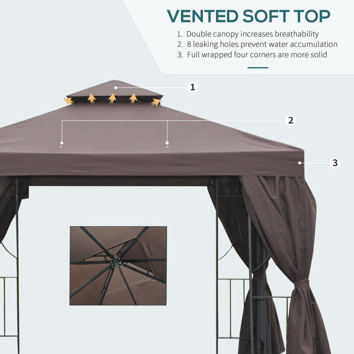 Steel Frame Gazebo With Sidewalls, 3x3m