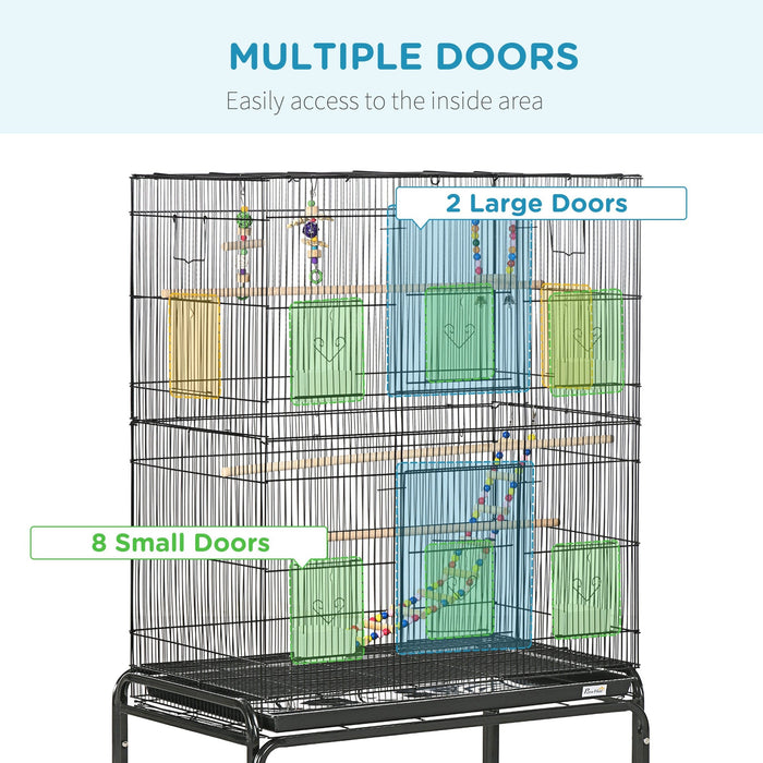 Bird Cage With Stand & Toys, Black