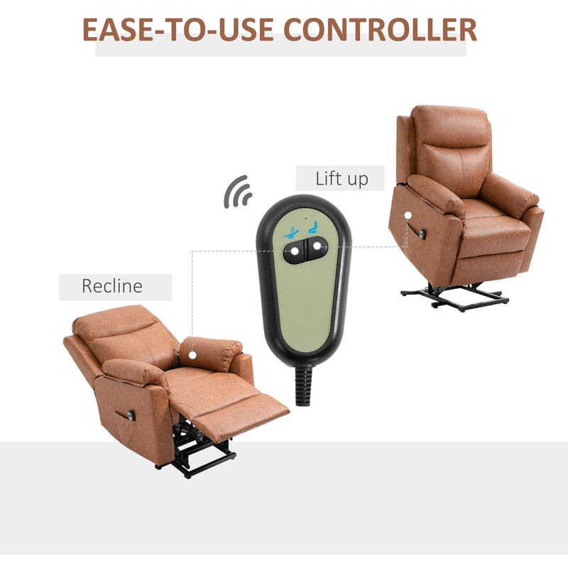 Power Lift Chair for Elderly, Brown Faux Leather