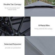 Outsunny 3(m) Cantilever Banana Parasol Hanging Umbrella with Double Roof, LED Solar lights, Crank, 8 Sturdy Ribs and Cross Base for Outdoor, Garden Outsunny