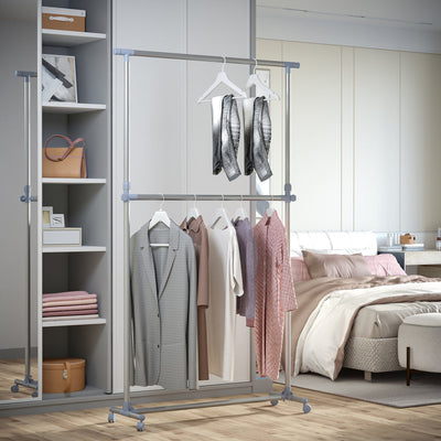 Adjustable Heavy Duty Garment Rail with Wheels Homcom