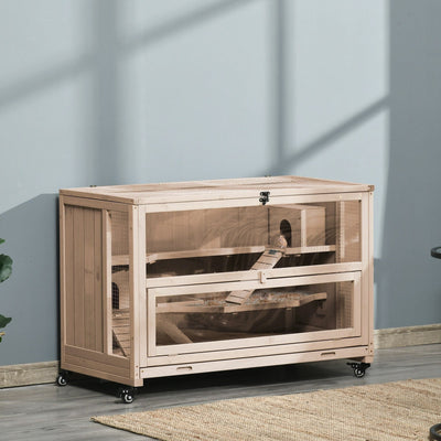 Wooden 3 Tier Hamster Cage, Natural Wood Pawhut