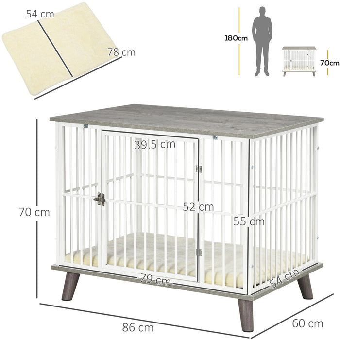 Grey Dog Kennel Table with Cushion (86x60x70cm)