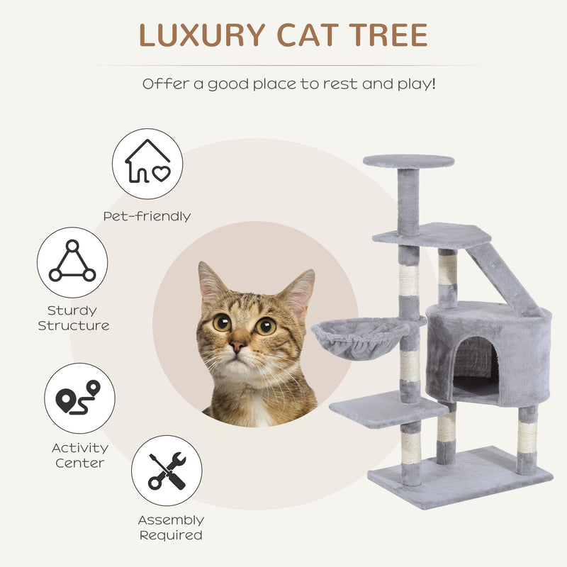 Grey Cat Tree, 125cm, Scratch Post, Climb Activity Centre