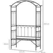 Garden Arbour Bench for Two with Extra Wide Seat and Climbing Plant Support Black Outsunny