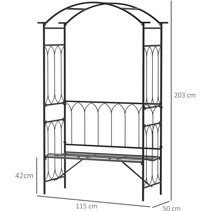 Garden Arbour Bench for Two with Extra Wide Seat and Climbing Plant Support Black Outsunny