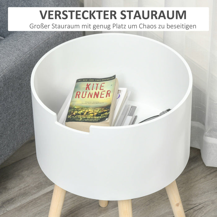 Round Side Table with Hidden Storage, Removable Tray, Wood