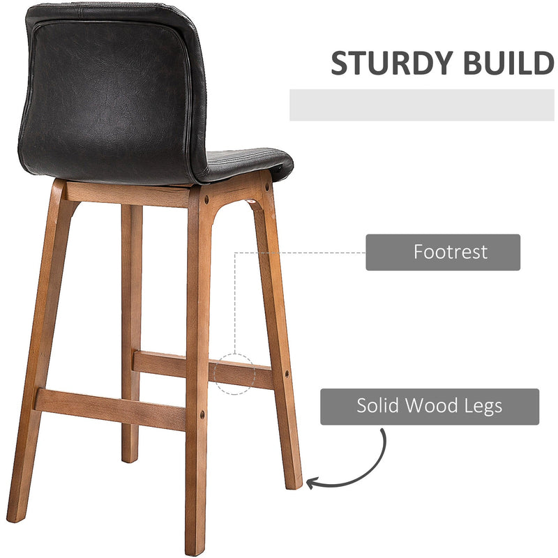 Wooden Breakfast Bar Stools With Backs, Brown Leather