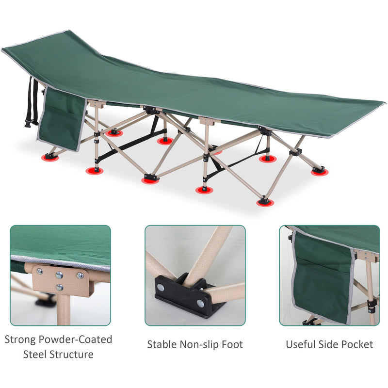 Outsunny Single Person Camping Folding Cot Outdoor Patio Portable Military Sleeping Bed Travel Guest Leisure Fishing with Carry Bag, Green Outsunny