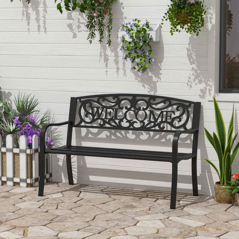 2 Seater Metal Garden Bench With Welcome Pattern
