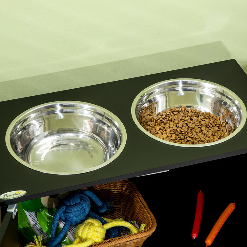 Raised Dog Bowls with Stand, 2 Bowls - Black, 60x30x35.5cm