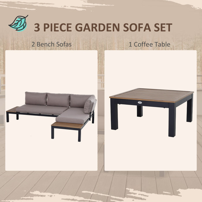 3Pc Aluminium Garden Furniture Set, Coffee Table, Mixed Grey