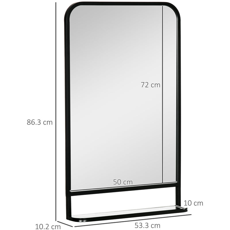 Rectangular Wall Mirror With Shelf, Black Frame