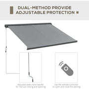 Outsunny Retractable Manual Awning Cassette Electric Motorised Door Window Patio Canopy Sun Shade w/ R/C & LED, 350 x 300cm, Grey Outsunny