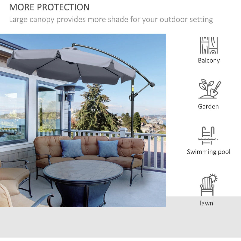 2.7m Cantilever Parasol With Cross Base - Crank Handle