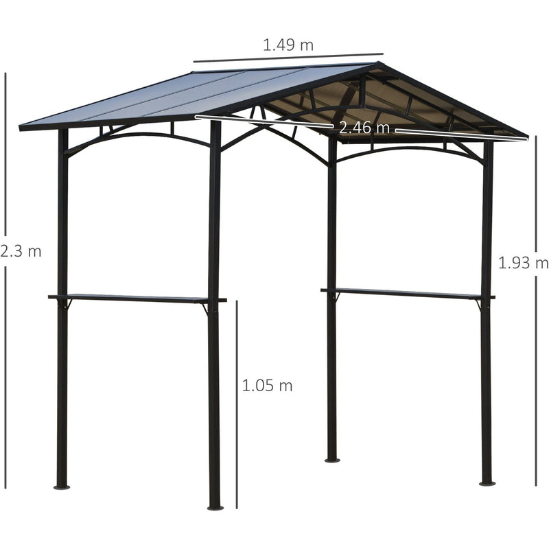 Metal Frame BBQ Gazebo, Hard Roof, 8ft x 5ft