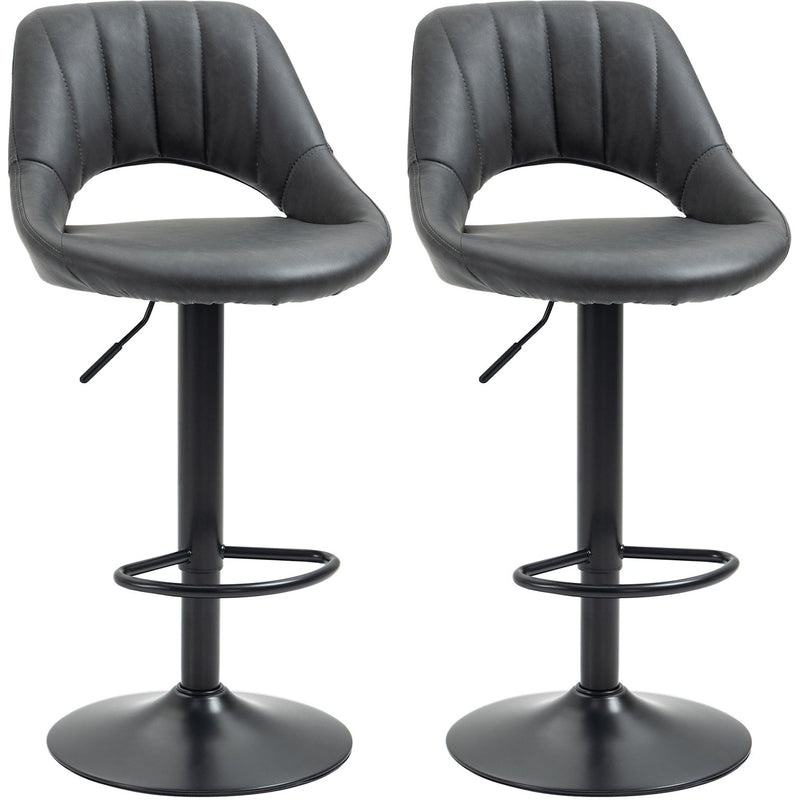 Grey Leather Bar Stools Set of 2