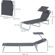 Folding Sun Lounger With Canopy Outsunny