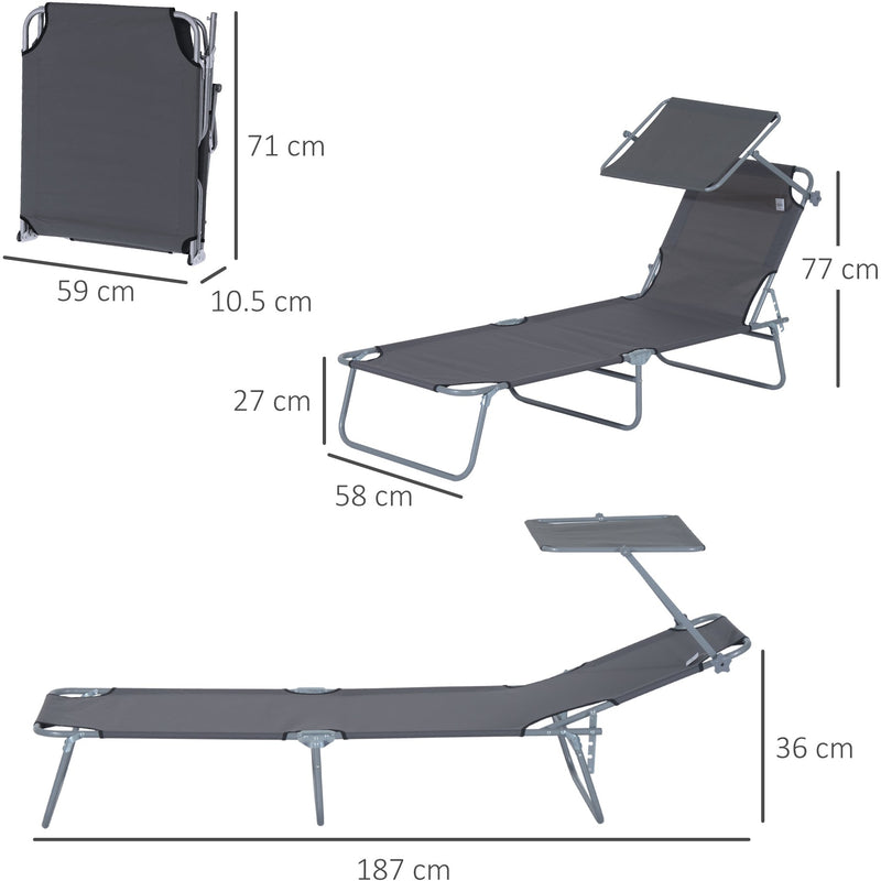 Folding Sun Lounger With Canopy Outsunny