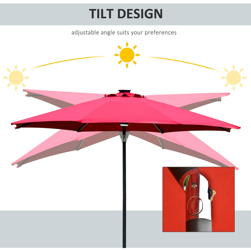 2.7m Garden Parasol With Lights, Tilt, Crank, Summer Shade