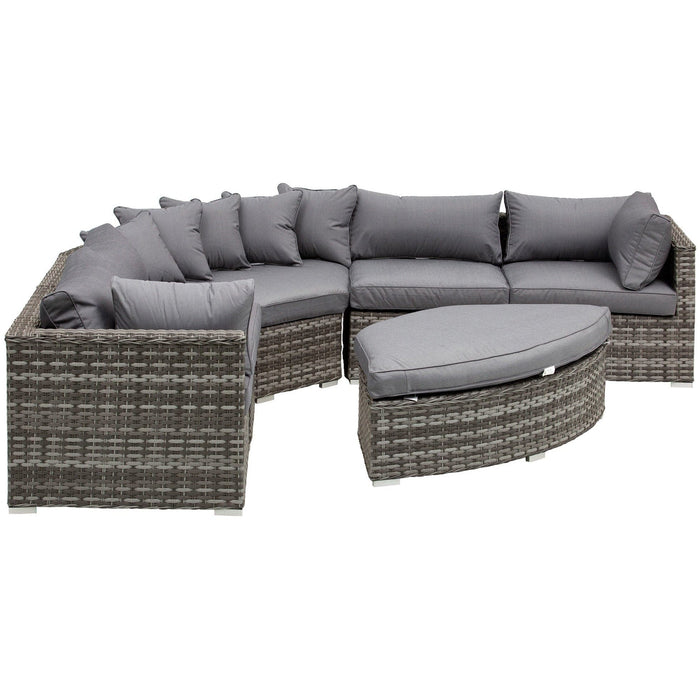 6 Seater Half Moon Rattan Sofa Set with Cushions, Grey