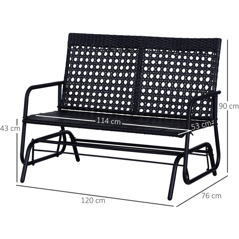 2 Seater Glider Garden Seat, Black Rattan Weave
