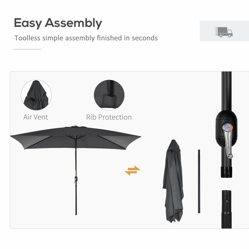 3x2m Stylish Patio Parasol Rectangular - Black Outsunny
