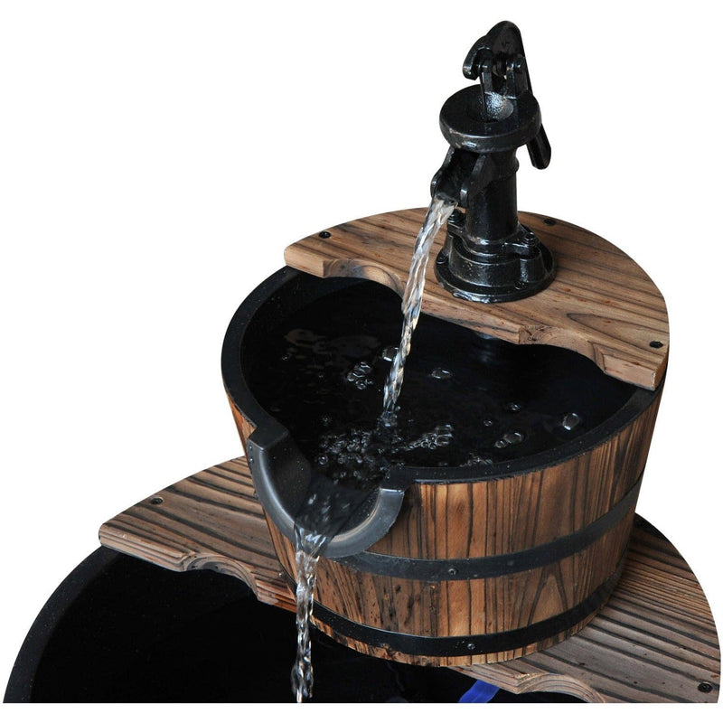 Wooden Water Pump Fountain, Cascading Garden Feature Outsunny