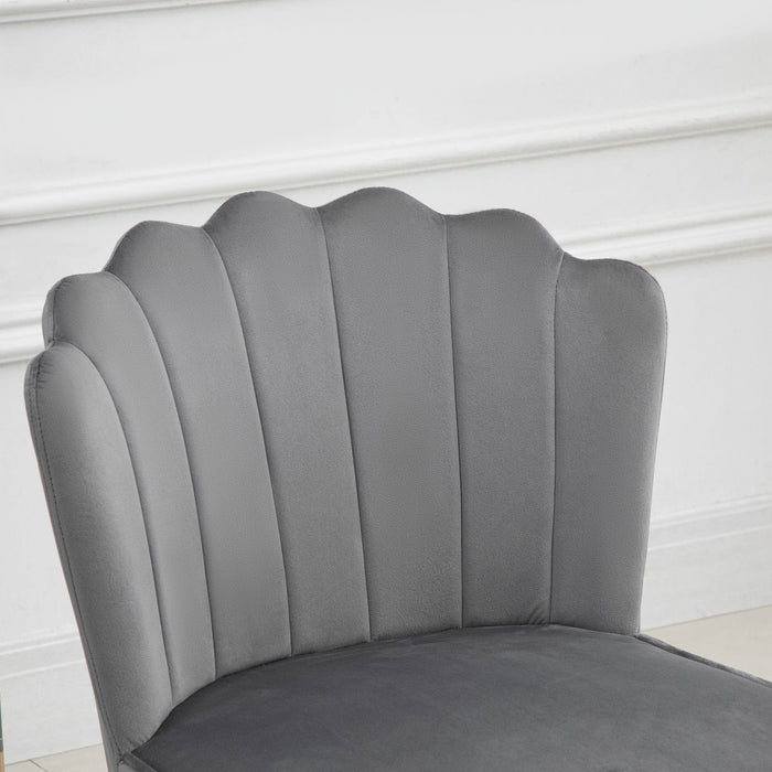 Grey Velvet Shell Back Chair With Gold Metal Legs