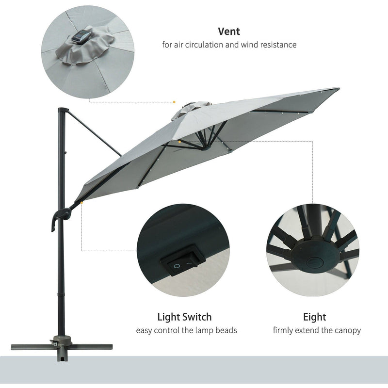 3m Roma Offset Cantilever Patio Parasol, 360° Rotation
