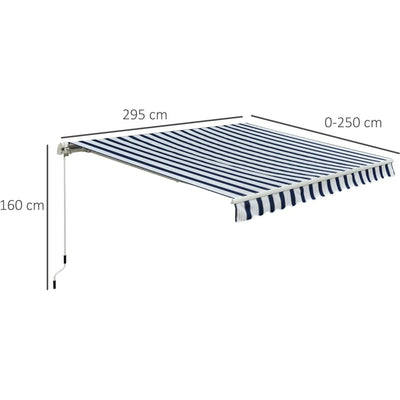 Manual Retractable Garden Patio Awning, 3m x 2.5m Outsunny