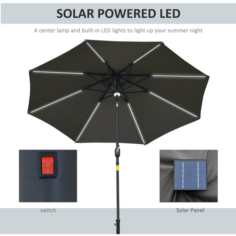 2.7m Garden Parasol With Lights, Tilt, Crank, Summer Shade