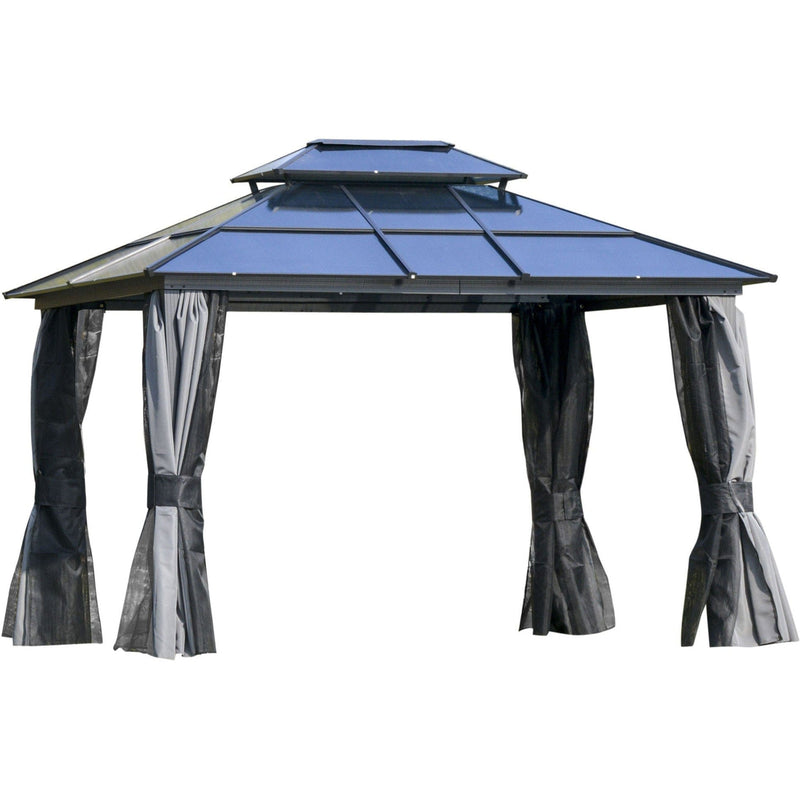 Contemporary Garden Gazebo With Hard Roof, Privacy Curtains, 3.6x3m