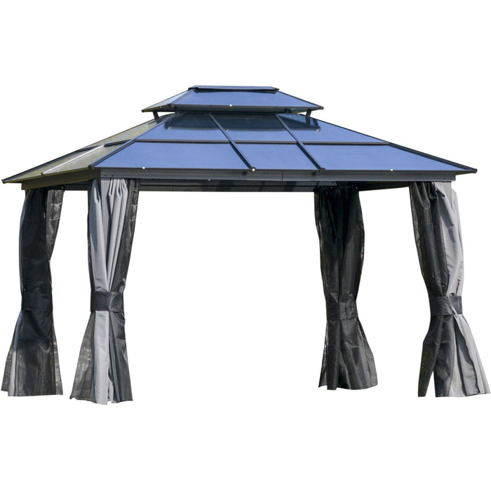 Contemporary Garden Gazebo With Hard Roof, Privacy Curtains, 3.6x3m