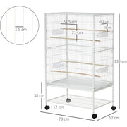 PawHut Large Bird Cage Aviary for Finch Canaries, Budgies with Rolling Stand, Slide-out Tray, Storage Shelf, Wood Perch, Food Containers, White Pawhut
