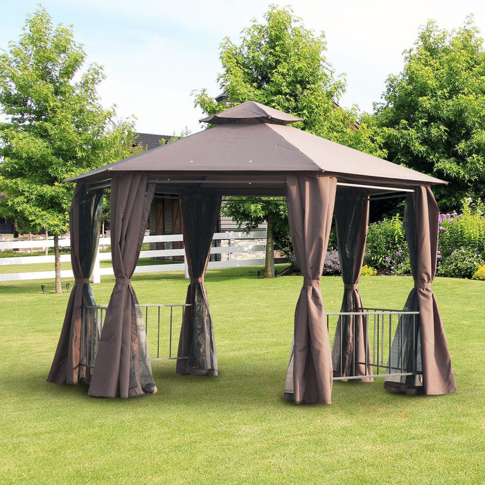 Hexagonal Metal Frame Gazebo With Sides, 3x3m